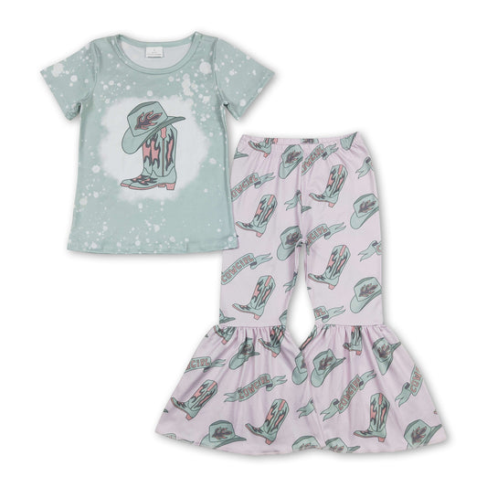 Boots bleached top bell bottom pants girls clothing set