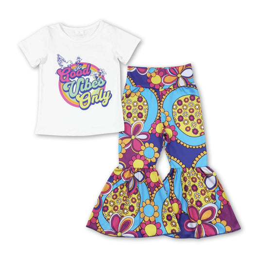 Good vibes only top flower pants girls clothing set