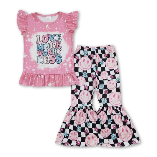 Love more worry less top plaid smile pants girls clothing