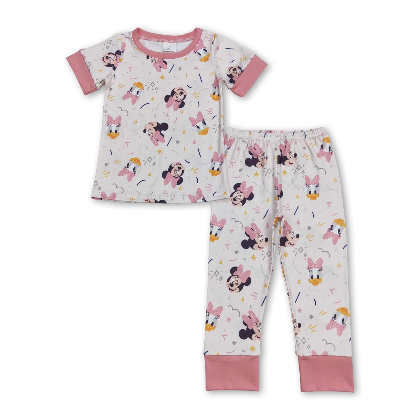 Pink short sleeves mouse kids girls pajamas