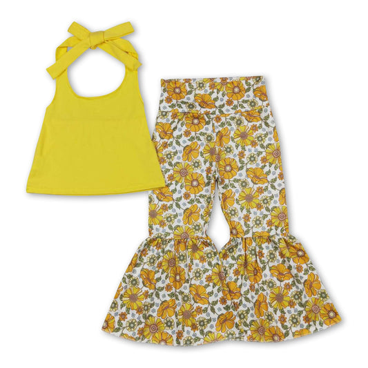Yellow halter top floral bell bottom pants girls clothes