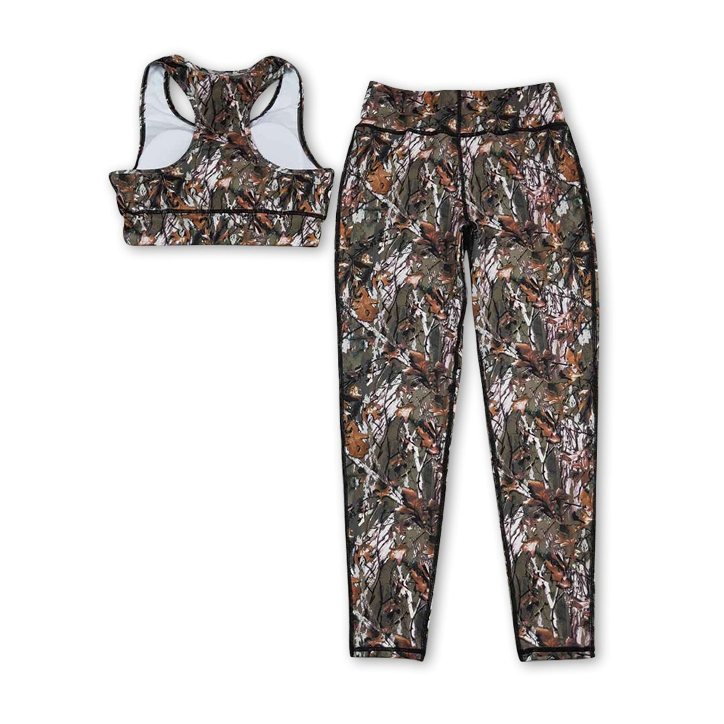 Sleeveless camo print 2 pcs adult women yoga clothes