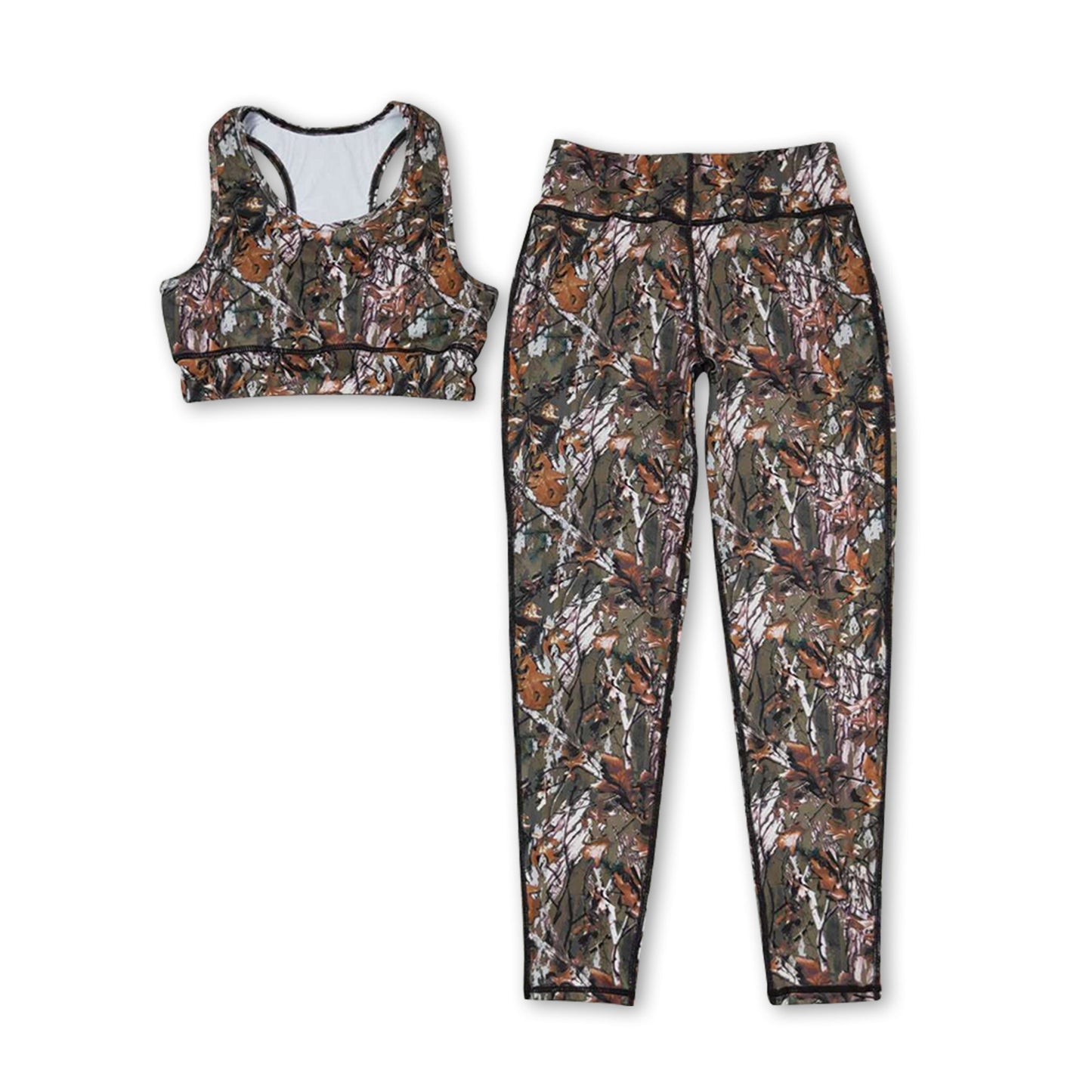 Sleeveless camo print 2 pcs adult women yoga clothes