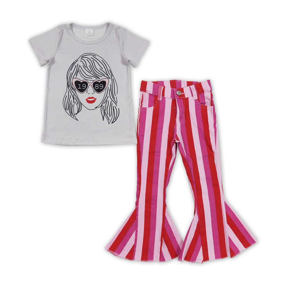 Hear glasses top stripe jeans singer girls clothes