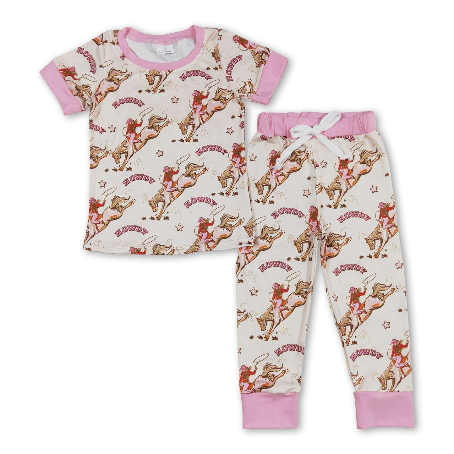 Pink short sleeves horse rodeo howdy girls pajamas