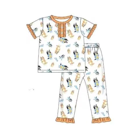 Short sleeves yellow dog top pants girls pajamas