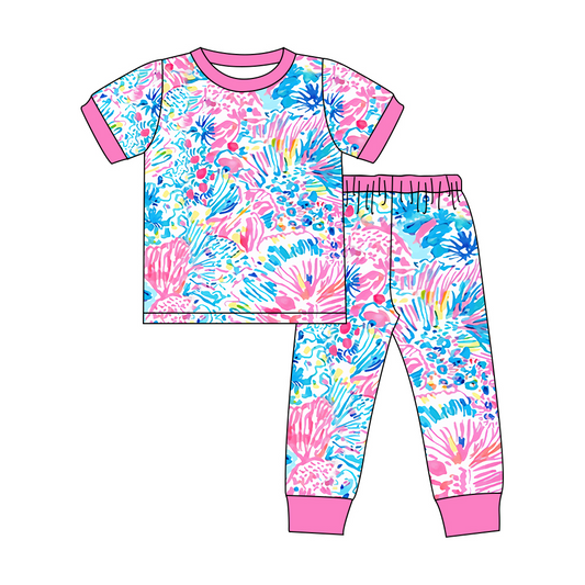 Short sleeves watercolor seaweed girls pajamas
