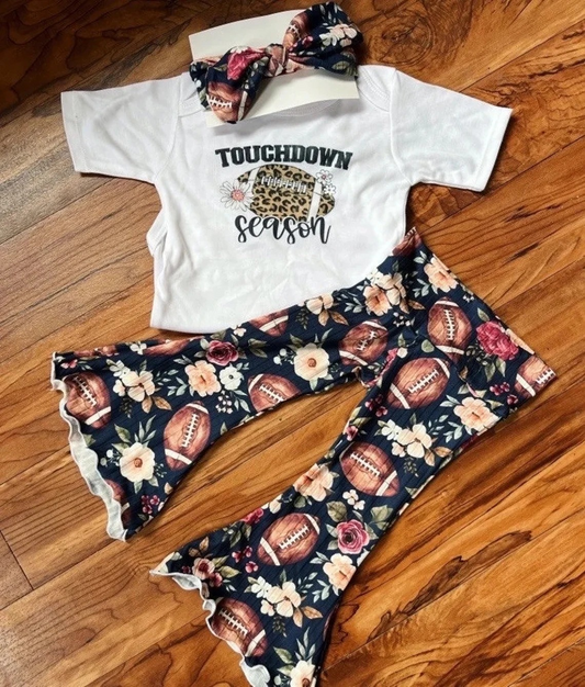 Touchdown season football top floral pants girls clothes