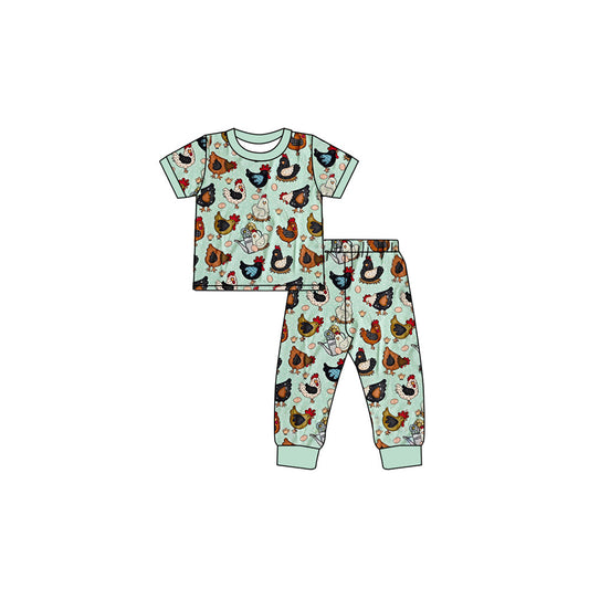 Short sleeves chicken top pants toddler kids pajamas