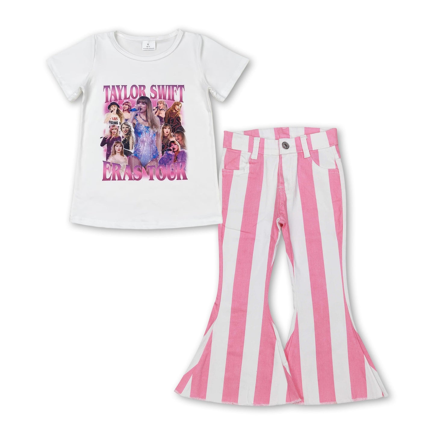 White top pink stripe jeans singer girls clothes