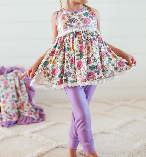 Sleeveless floral tunic lavender leggings girls clothing