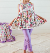 Sleeveless floral tunic lavender leggings girls clothing