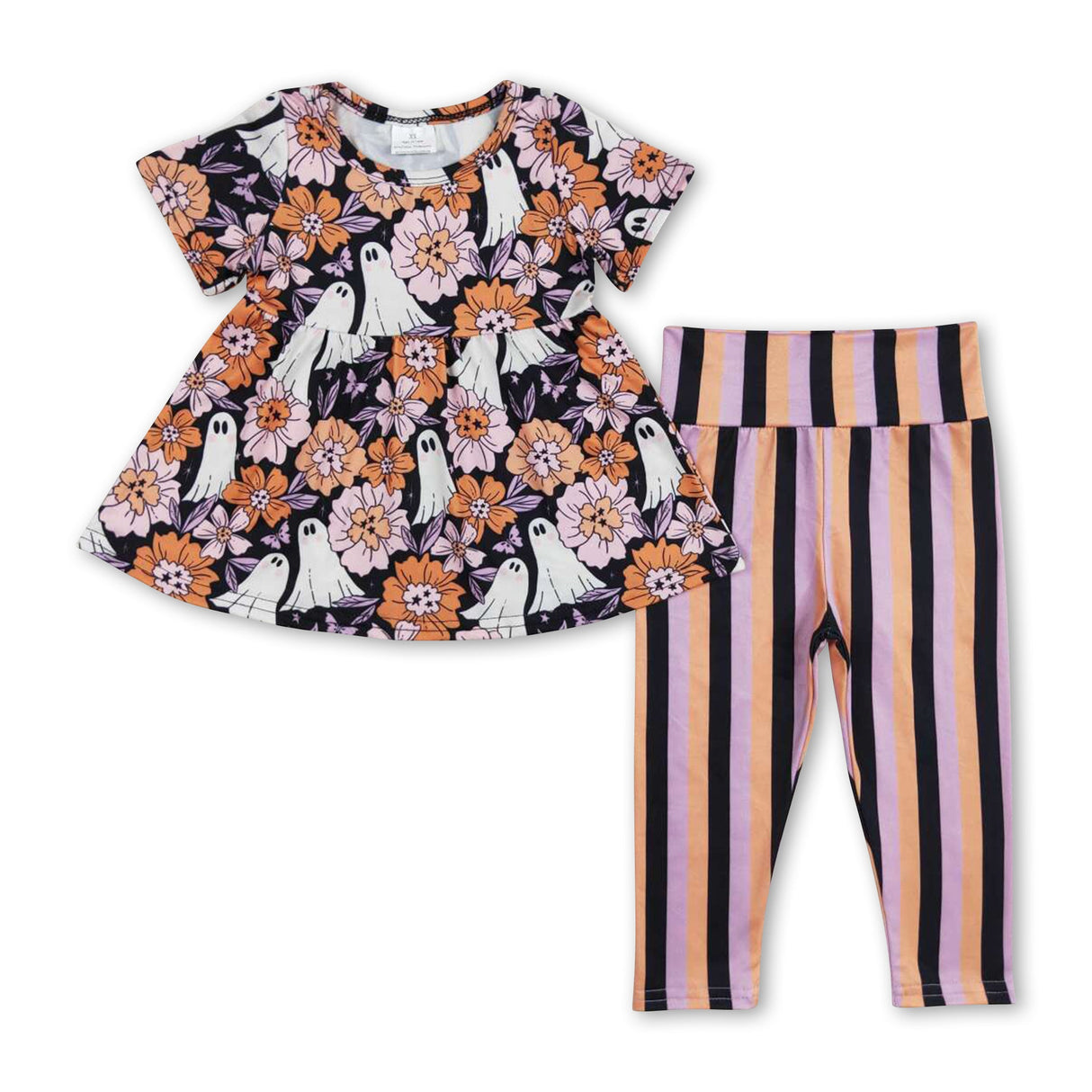 Ghost floral tunic stripe leggings girls Halloween clothes