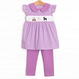 Purple plaid cat tunic leggings girls Halloween outfits