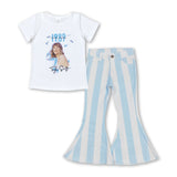 White top light blue stripe jeans singer girls clothes