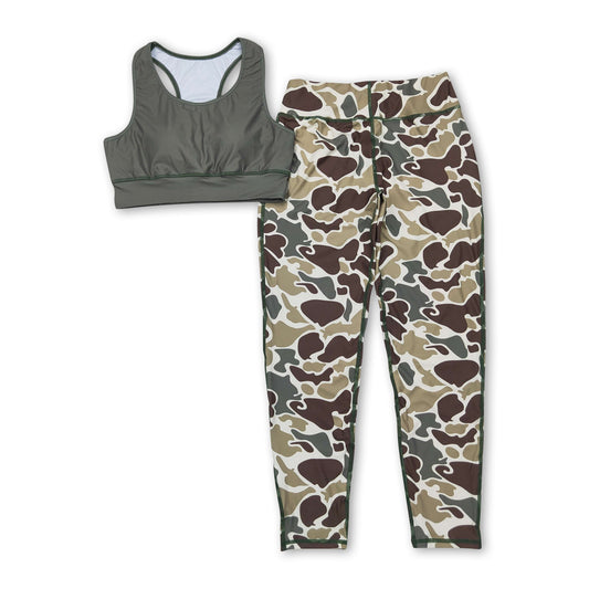 Sleeveless top camo pants adult women yoga clothes