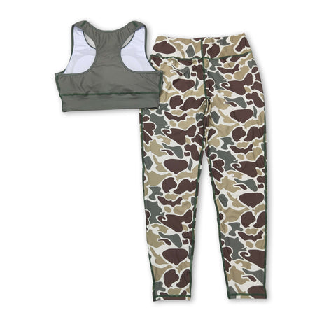 Sleeveless top camo pants adult women yoga clothes