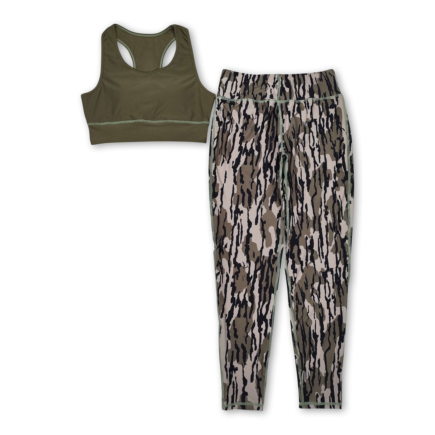 Olive top bottomland camo pants adult women yoga clothes