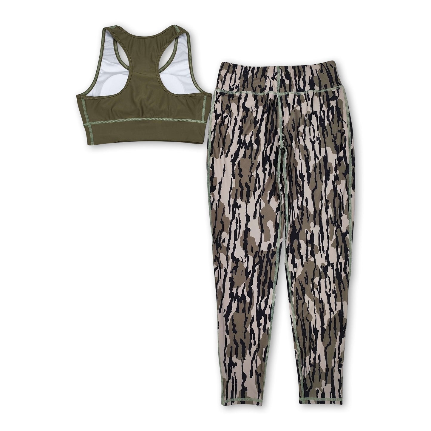 Olive top bottomland camo pants adult women yoga clothes