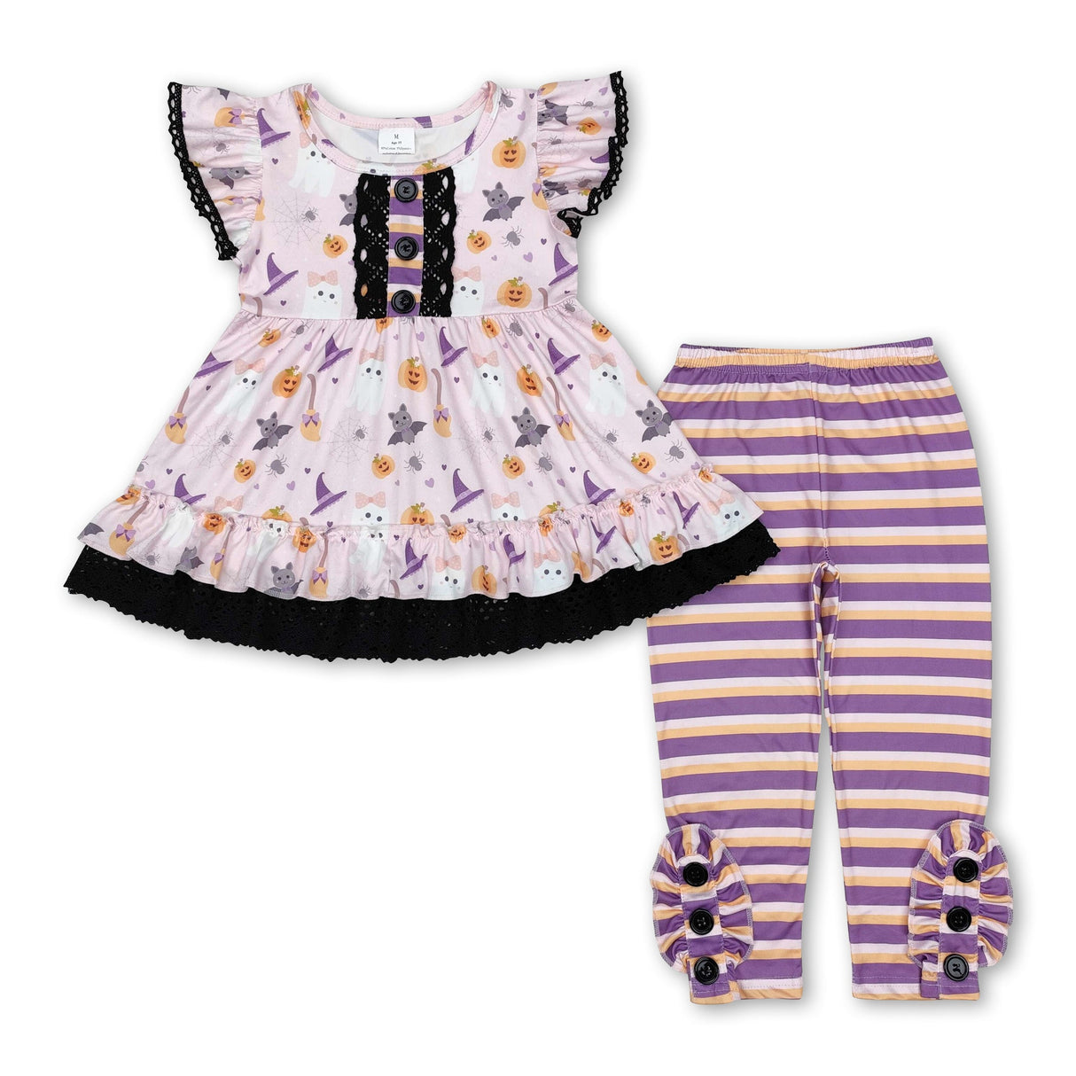 Pumpkin ghost bat tunic stripe leggings girls Halloween clothes