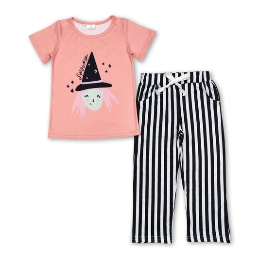 Spooky witches top black stripe pants girls Halloween clothes