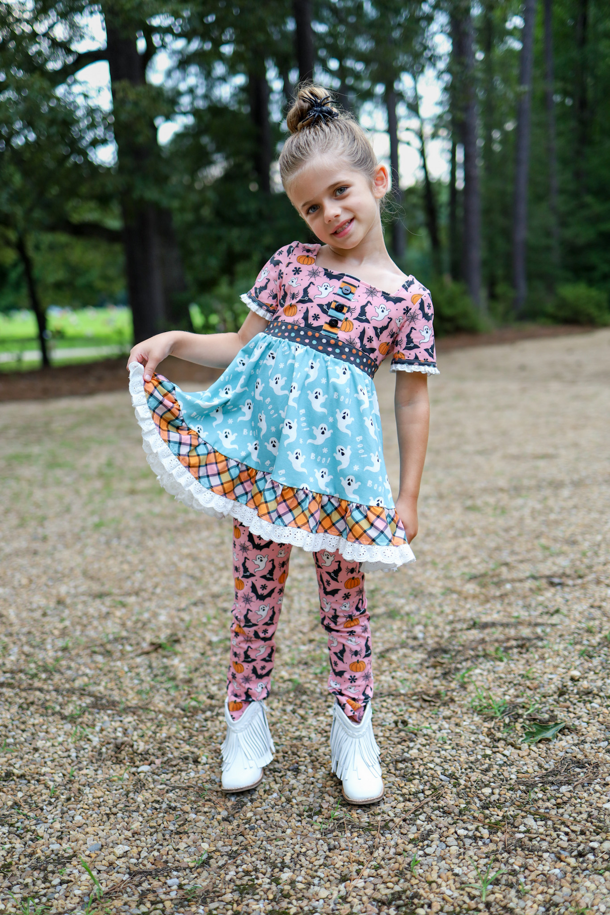 Ghost bat short sleeves tunic leggings girls Halloween clothes