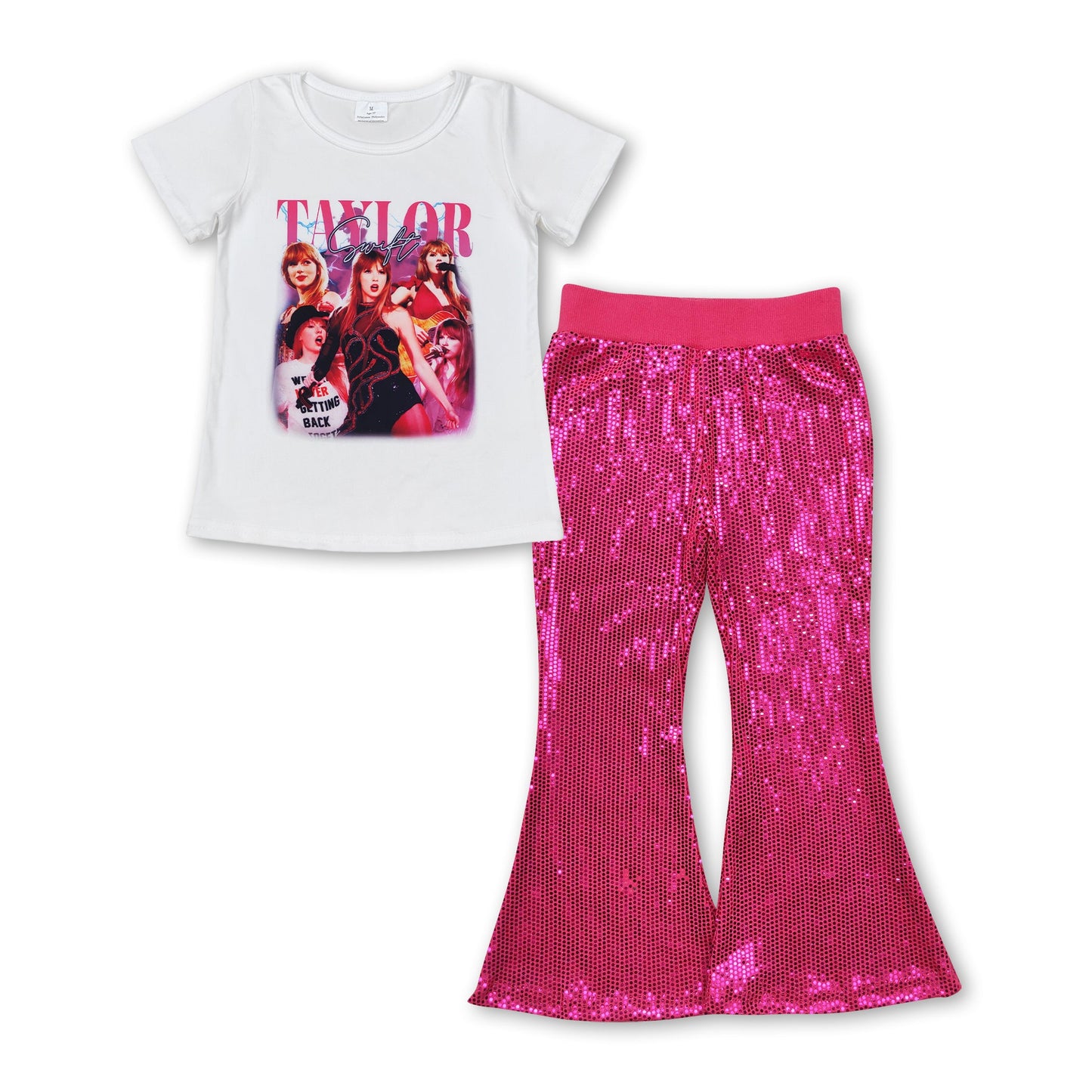 White top hot pink sequin pants singer girls clothes