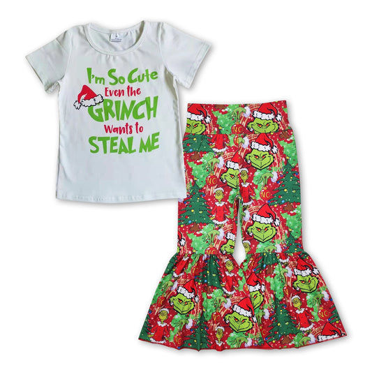 White top green face Christmas tree pants girls clothing