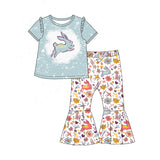 Bunny bleached top floral bell bottom pants girls Easter set