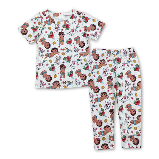 Short sleeves pig floral baby girls pajamas