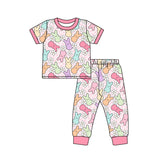 Pink short sleeves floral bunny girls Easter pajamas