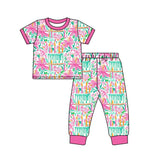 Short sleeves floral cake girls Happy birthday pajamas