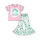 Pink bleached lucky rainbow baby girls St Patrick's outfits