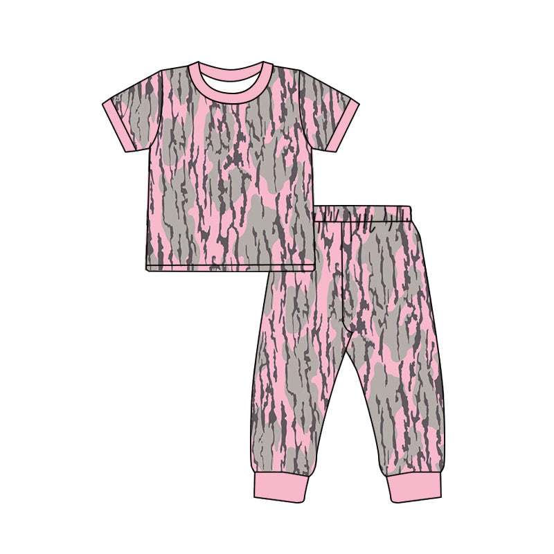 Pink short sleeves camo kids girls pajamas