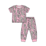 Pink short sleeves camo kids girls pajamas