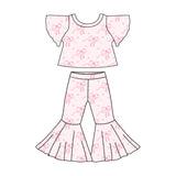 Short sleeves pink bow top bell bottom pants girls clothes