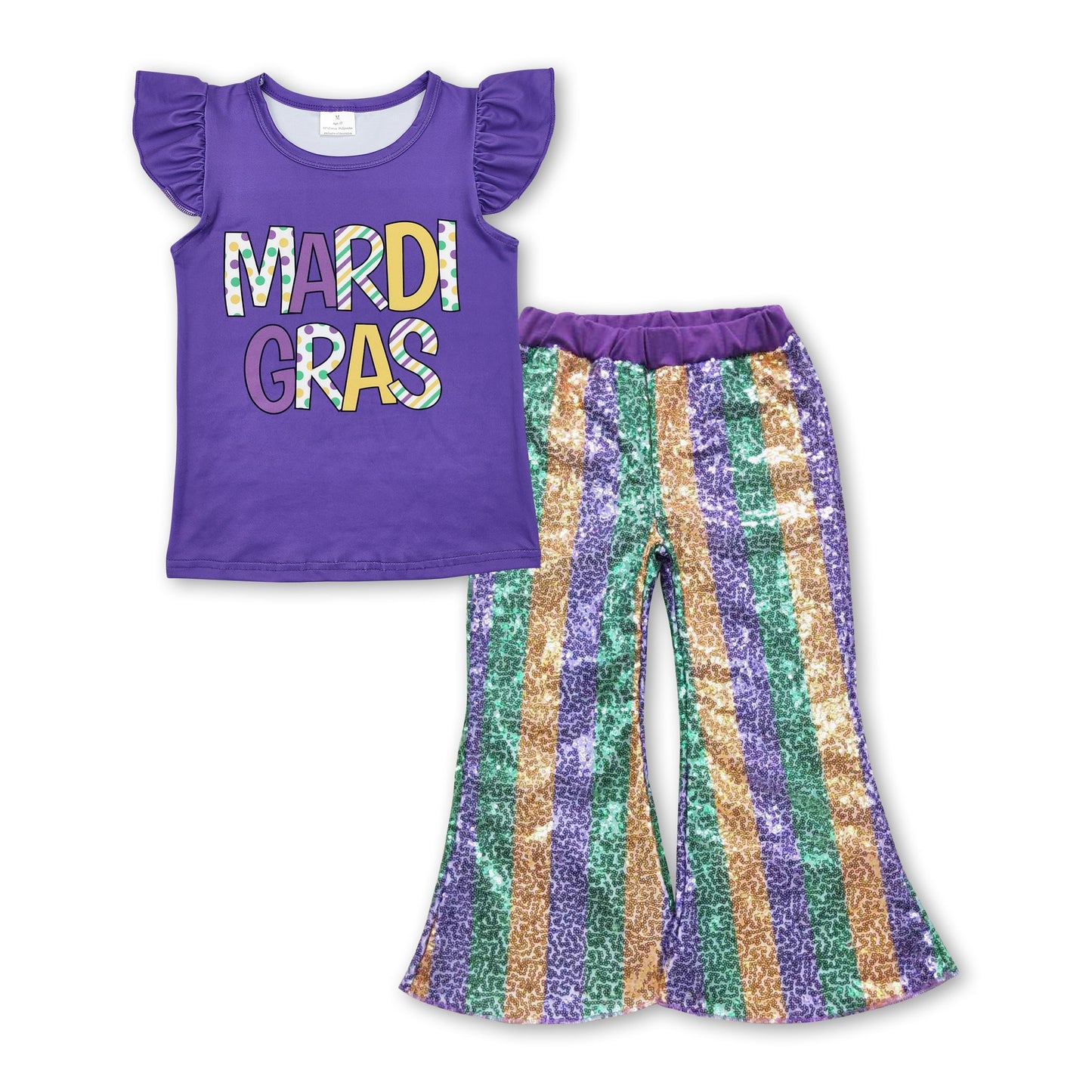 Mardi Gras top green purple yellow sequin pants girls clothes