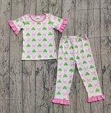 Pink ruffle bow shamrock kids girls St Patrick's pajamas