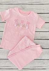 Pink stripe bunny eggs top pants girls Easter pajamas