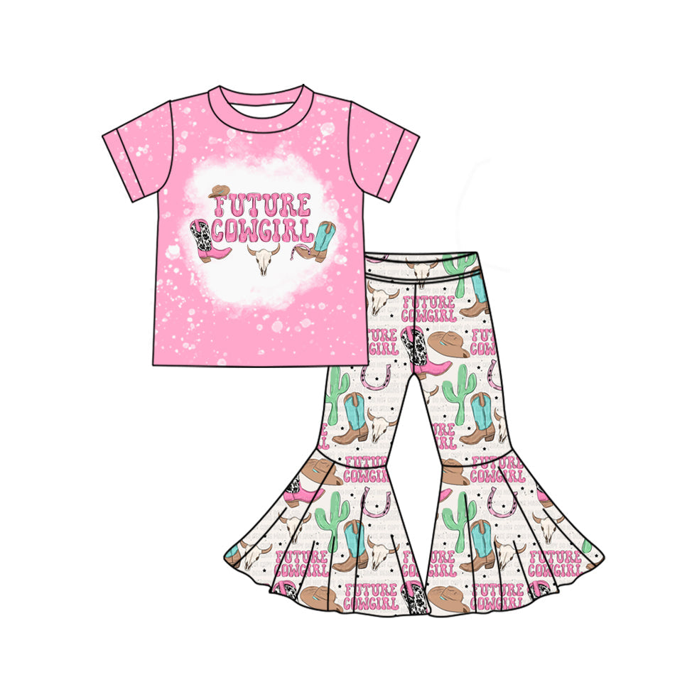 Bleached future cowgirl bull skull cactus girls clothing