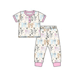 Short sleeves dog bows print baby girls pajamas