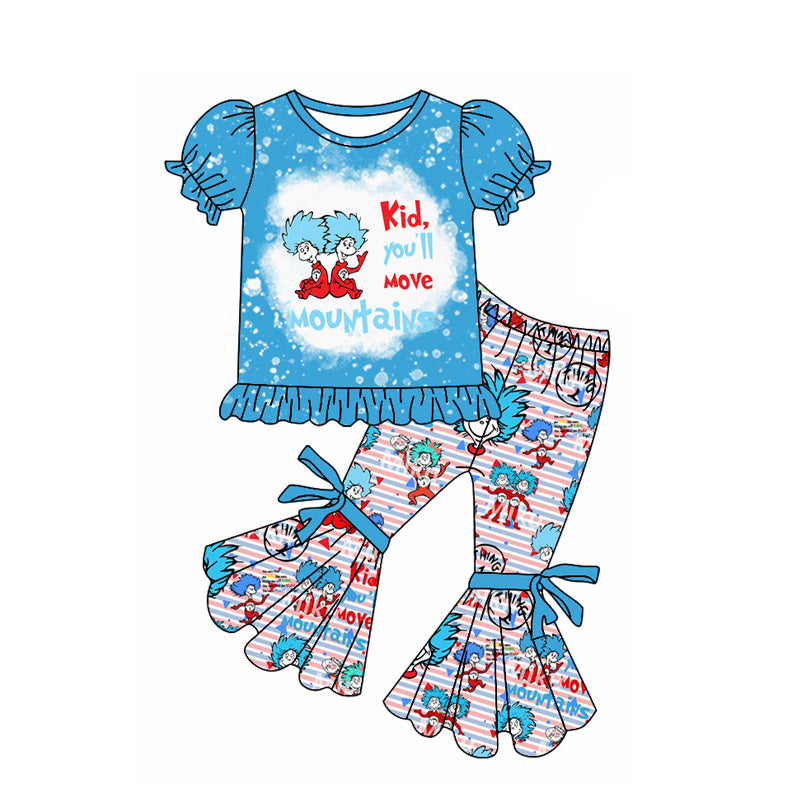 Blue bleached cat hat top stripe pants girls clothing