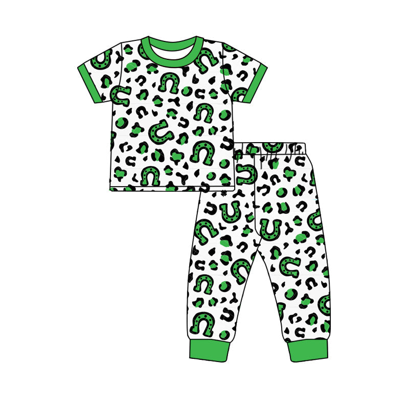 Short sleeves green leopard baby kids St Patrick's pajamas
