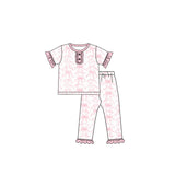 Pink short sleeves floral bow baby girls pajamas