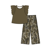 Flutter sleeves top camo pants kids girls clothes