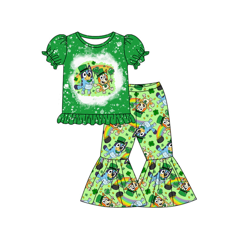 Bleached dog clover top pants girls St Patrick's clothing