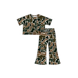 Dark camo short sleeves top pants kids girls outfits