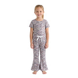 Dark grey camo short sleeves top pants kids girls outfits
