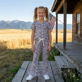 Dark grey camo short sleeves top pants kids girls outfits