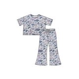 Grey camo short sleeves top pants kids girls outfits